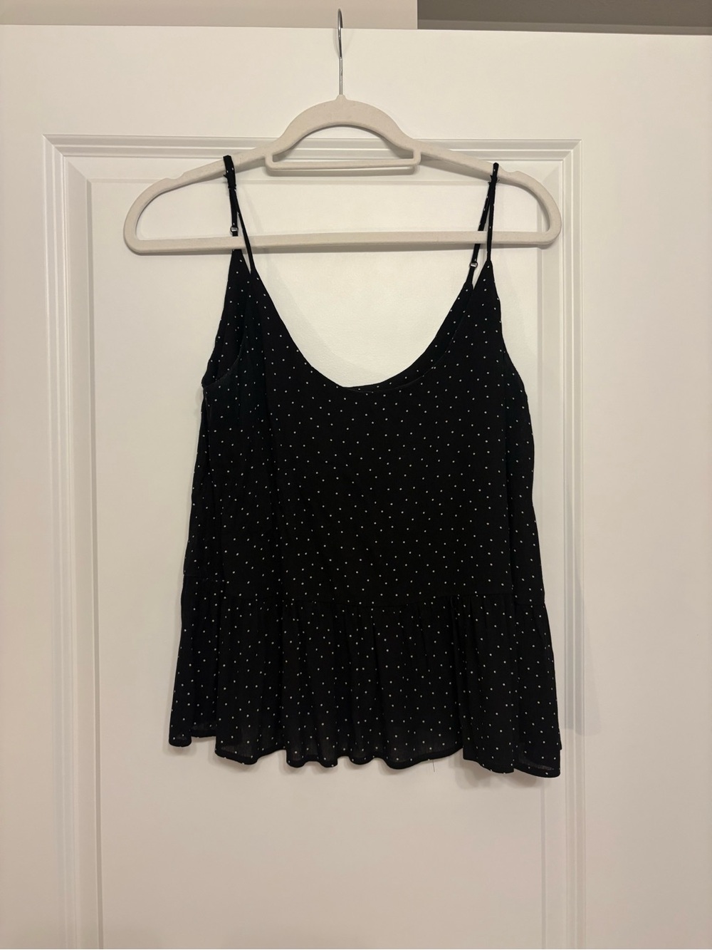 Black Polka Dot Spaghetti Strap Peplum Cami